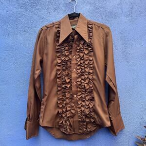 vintage 70s concept z by campus brown ruffled tuxedo top